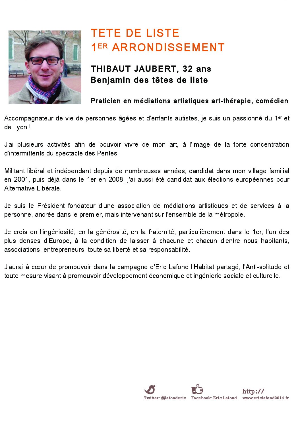 Thibaut Jaubert - Tête de liste 1er arrondissement Lyon - Liste Eric Lafond